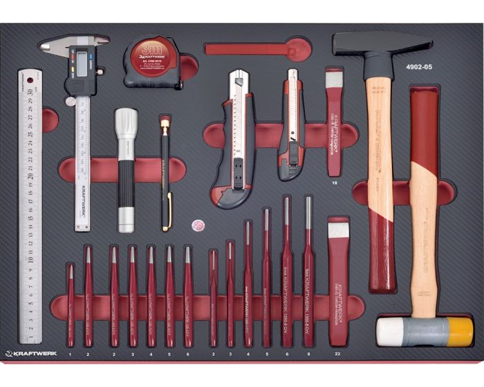 Assortiment-d'outils-à-frapper,-outils-de-coupe-et-outils-de-mesure